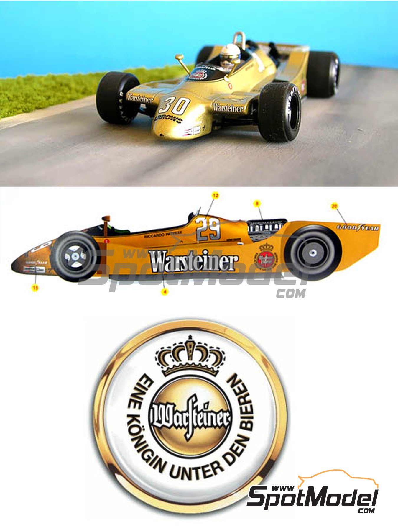 Arrows Ford A2 Arrows Grand Prix International Team sponsored by Warsteiner  - French Formula 1 Grand Prix 1979. Car scale model kit in 1/43 scale manu